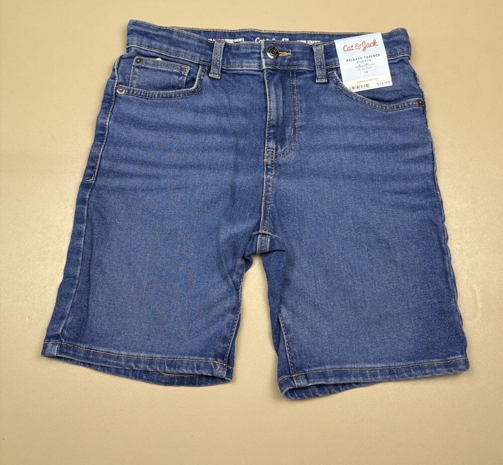 Cat & Jack Boys Denim Shorts Size 10 Relaxed Tapered Super Stretch NWT